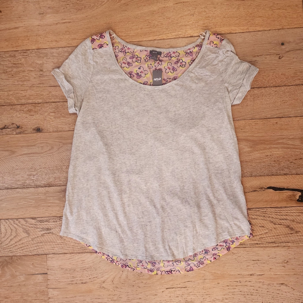 NWT Aerie Boho Retro Cottagecore Floral Back Yellow and Pink Tee